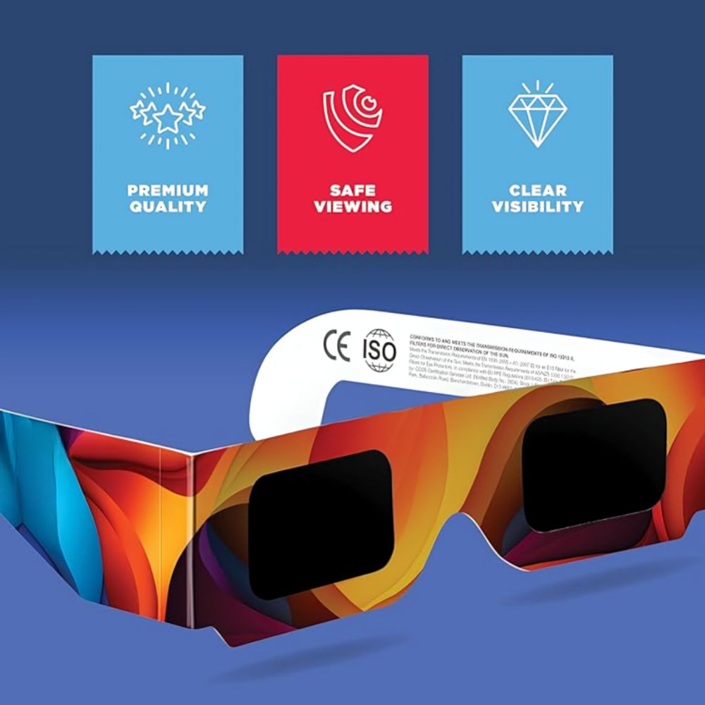 Solar Eclipse Glasses 2024 (20/50/100/1000 Pack) CE and ISO Certified Safe for Direct Sun Viewing