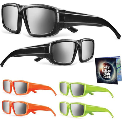 Solar Eclipse Glasses Plastic AAS Approved 2024 (6 Pack) CE and ISO Certified Safe Shades for Direct Sun Viewing